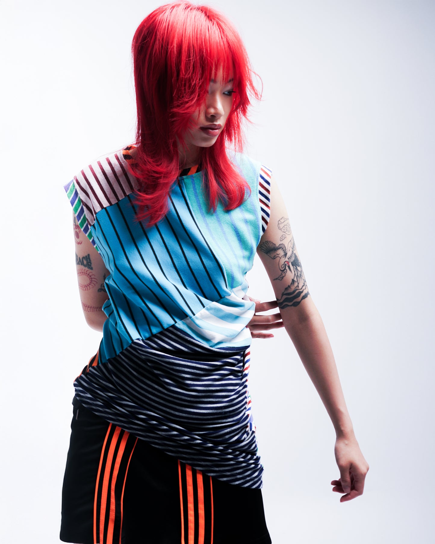 Reworked Courtside Mini Skirt - Black/Orange