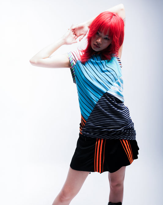 Reworked Courtside Mini Skirt - Black/Orange